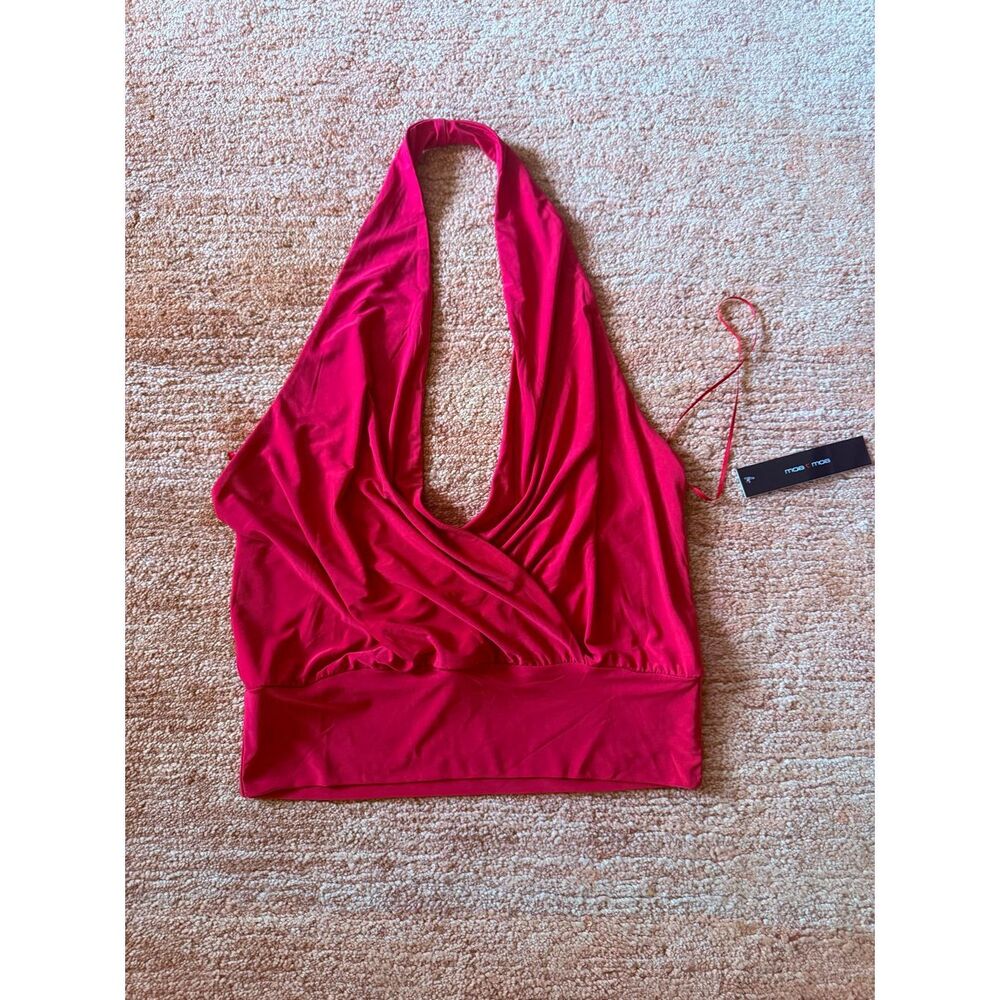 Moa Moa Red Halter Draped Crop Top NWT Size M